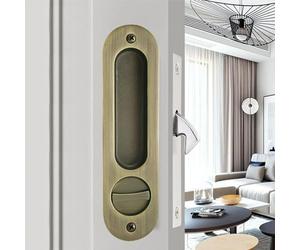 betensh 173mm Pocket Door Handle with Key Sliding Door Lock Keyed Pocket Door Lock Invisible Recessed Handle Mortise Hook Lock for Wooden Door Brushed Bronze
