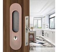 betensh 173mm Pocket Door Handle with Key Sliding Door Lock Keyed Pocket Door Lock Invisible Sliding Door Lock Pocket Invisible Recessed Handle Mortise Hook Lock for Wooden Door Brushed Red Bronze