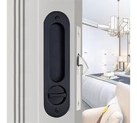 betensh 173mm Pocket Door Lock Pocket Door Handle with Key Sliding Door Lock Keyed Recessed Pocket Handle with Mortise Hook for Wooden Door, Brushed Black