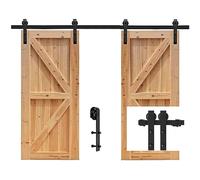 Betensh 17FT=518cm Sliding Door Kits for Double Door Sliding Barn Double Door Hardware Track Kit Carbon Steel J-Shaped Hangers