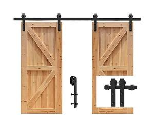Betensh 17FT=518cm Sliding Door Kits for Double Door Sliding Barn Double Door Hardware Track Kit Carbon Steel J-Shaped Hangers