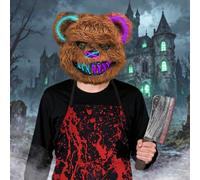Betensh Funnity Horror Bear Mask Halloween Horror Bear Mask with Two-Tone Light Effects Includes Bloody Apron + Realistic Knife