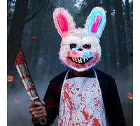 Betensh Halloween Horror Mask Rabbit with Two-Tone Light Effects, Includes Bloody Apron + Realistic Knife, Party Outfit Prop, Essential for Scary and Funny Masquerade Balls