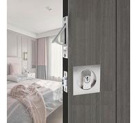 betensh Square Sliding Door Lock Invisible Recessed 2 Sided Door Lock Mortise Keyed Pocket Door Lock with Edge Pull Privacy Pocket Door Handle 66 mm Silver