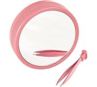Beter - Double Magnifying Mirror x10, with led Light, Precision Tweezers Inside, Oooh Tweezers Flash Patented Design, Your Hand Mirror with Light for The Bag, Pink Color
