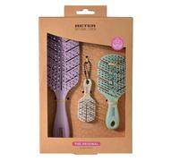 Beter - The Original Natural Fiber Hair Brush Kit, Set of 3 Detangling Brushes (The Original + Mini + Charm). No Pulling, Anti-Tangle and Anti-Breakage, Eco-Friendly, Suitable for All Hair Types.