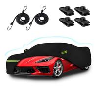 BETERNY Car Cover for 2020-2026 Chevy Corvette C8, 6 Layers Waterproof All Weather Protection Heavy Duty Car Cover with Windproof Gust Straps and Zipper Door Fits for C8 Stingray,Z51,Z06-Black