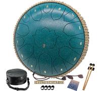 BETESINE 13-Inch 15-Note Steel Tongue Drum in C Major, Beginner-Friendly Meditation Drum with Mallets, Music Book, Finger Picks, Carry Bag & Note Stickers, Malachite Green