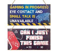BETESSIN 2 Pcs Funny Gaming Signs Just Finish This Game Wooden Sign Hanging Game Signs Bedroom Door Sign with Jute Rope for Boys Game Room Birthday Xmas Gift Living Room Decor