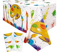 BETESSIN 2pcs 130x220cm Colorful Art Party Table Covers Plastic Painting Splatter Tablecloth Wipeable for Kids Creative Artist Decoration