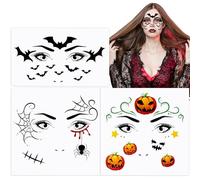 BETESSIN 3Pcs Halloween Face Tattoos - Pumpkin Bat Spider Web Face Temporary Tattoos Water Transfer Stickers for Costume Cosplay Fancy Dress Party Supplies