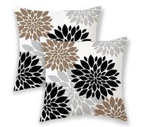 BETGINY Black Brown Pillow Covers 16x16 Inch 2 Pcs,Modern Geometric Dahlia Decorative Throw Pillows for Couch,Summer Flower Outdoor Decor Pillowcase Square Cushion Cover Gift for Bed Car