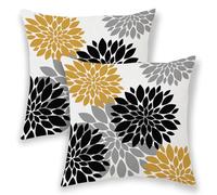 BETGINY Black Mustard Yellow Summer Outdoor Pillow Covers 18x18 Inch 2 Pcs, Geometric Elegant Dahlia Floral Decorative Throw Pillows, Grey Flower Decor Pillowcase Linen Cushion Cover for Car Couch