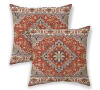 BETGINY Boho Pillow Covers 20x20, Burnt Orange Grey Ethnic Design Outdoor Decorative Throw Pillows for Couch, Fall Carpet Pattern Decor Cushion Cover 2 Pcs Farmhouse Linen Pillowcase for Bed Car Safa