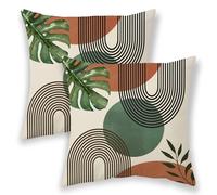 BETGINY Boho Summer Pillow Covers 16x16 Inch 2 Pcs, Burnt Orange Green and Leaf Outdor Decorative Throw Pillows, Mid Century Abstract Farmhouse Decor Pillowcase Linen Cushion Cover for Couch Sofa