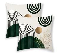 BETGINY Boho Summer Pillow Covers 18x18 Inch 2 Pcs, Dark Green and Golden Leaf Outdor Decorative Throw Pillows, Mid Century Abstract Art Farmhouse Decor Pillowcase Linen Cushion Cover for Couch Sofa