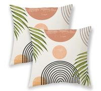 BETGINY Boho Summer Pillow Covers 18x18 Inch 2 Pcs, Fall Orange and Sage Green Leaf Outdor Decorative Throw Pillows, Mid Century Abstract Farmhouse Decor Pillowcase Linen Cushion Cover for Couch Sofa
