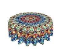 BETGINY Boho Tablecloth 70 Inch Round Waterproof Rustic Colorful Mandala Tablecloths Fabric Farmhouse Table Cloth Decorative for Picnic Party Holiday Home Indoor Outdoor