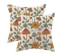 BETGINY Boho Throw Pillow Covers 22 x 22 Inch Set of 2, Yellow Orange Fun Cute Mushrooms Retro Decorative Outdoor Pillow Covers 70s Vintage Floral Linen Farmhouse for Couch Sofa Summer Home Decor