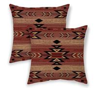 BETGINY Boho Throw Pillow Covers, Red Black Aztec Western Throw Pillows for Couch, Southwestern Native Tribal Geometry Outdoor Pillow Covers 18x18 Inch 2 Pcs Square Cushion Cover for Couch Sofa