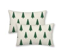 BETGINY Christmas Pillow Covers 12X20 Inch Pack of 2, White Sage Green Christmas Tree Geometric Decorative Throw Pillow Linen Winter Xmas Pillow Cases Cushion for Bedroom Home Sofa