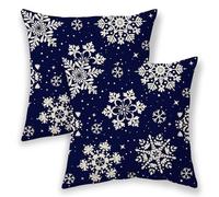 BETGINY Christmas Pillow Covers 16x16 Inch 2 Pcs, Navy Blue White Snowflakes Decorative Throw Pillows for Couch, Xmas Winter Outdoor Decor Pillowcase Linen Cushion Cover for Bed Sofa