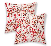 BETGINY Christmas Pillow Covers 16x16 Inch 2 Pcs, Red Watercolor Colorful Leaves Decorative Throw Pillows, Plant Flower Floral Seasonal Winter Decor Pillowcase Linen Cushion Cover for Couch Sofa