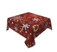 BETGINY Christmas Tablecloth 60x60 Inch Square Gold Love Heart Shape Red Snowflakes Tablecloths Fabric Farmhouse Xmas Winter Holiday Table Cloth Decorative for Picnic Party Home Indoor Outdoor