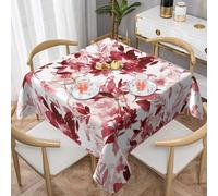 BETGINY Christmas Tablecloth Square 54x54 Inch,Wine Red Watercolor Flowers Table Cloth,Stain Resistance Polyester Spring Floral Seasonal Outdoor Small Table Covers for Kitchen Dining Parties Picnic