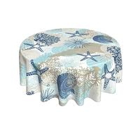 BETGINY Coastal Tablecloth 70 Inch Round Waterproof Nautical Beach Starfish Coral Seashell Tablecloths Fabric Farmhouse Ocean Table Cloth Decorative for Picnic Party Holiday Home Indoor Outdoor