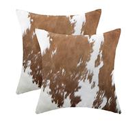 BETGINY Cow Print Pillow Covers 18X18 Inch Pack of 2, Western Brown Cowhide Throw Pillow Covers Square Cushion Farmhouse Animal Cow Print Pillow Cases for Bedroom Living Room Home Sofa Patio Outdoor