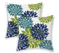 BETGINY Navy Blue Aqua Teal Summer Outdoor Pillow Covers 18x18 Inch 2 Pcs,Geometric Elegant Dahlia Floral Decorative Throw Pillows,Sage Green Flower Decor Pillowcase Linen Cushion Cover for Couch