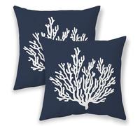 BETGINY Navy Blue Pillow Covers 20x20, Coastal Coral Summer Outdoor Decorative Throw Pillows for Couch, Nautical Ocean Beach Decor Cushion Cover 2 Pcs Farmhouse Linen Pillowcase for Bed Car Sofa