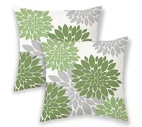 BETGINY Outdoor Pillow Covers,Sage Green Throw Pillow Covers 18x18 Inch 2 Pcs,Olive Green Spring Geometric Dahlia Square Decorative Cushion Cover,Grey Flower Modern Decor Pillowcase for Couch Bed