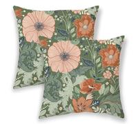 BETGINY Spring Pillow Covers 18x18 Inch 2 Pcs, Sage Green Red Vintage Flower Decorative Throw Pillows,Retro Floral Plant Summer Outdoor Seasonal Decor Pillowcase Linen Cushion Cover for Couch Sofa