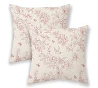 BETGINY Spring Pillow Covers 18x18 Inch 2 Pcs, Wine Red Chinoiserie Flowers Bird Decorative Throw Pillows,Vintage Floral Summer Seasonal Outdoor Decor Pillowcase Linen Cushion Cover for Couch Sofa