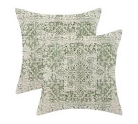 BETGINY Spring Sage Green Ethnic Boho Throw Pillow Covers 16 x 16 Inch Pack of 2, Bohemian Carpet Pattern Decorative Pillow Cases Vintage Outdoor Linen Farmhouse Cushion Case for Home Sofa Decor