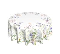 BETGINY Spring Tablecloth Round 70 Inch,Sage Green Wild Flowers Table Cloth,Stain Resistance Polyester Summer Floral Plant Seasonal Table Covers for Kitchen Dining,Small Tablecloth for Parties Picnic