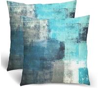 BETGINY Turquoise Grey Throw Pillow Covers, Teal Modern Abstract Art Painting Throw Pillows for Couch, Gray Blue Artwork Pillow Covers 24x24 Inch 2 Pcs Square Cushion Cover Gift for Couch Sofa