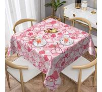 BETGINY Valentines Day Tablecloth - 60 Inch Square, Pink Love Hearts, Rustic, Wrinkle Resistant, Dust-Proof, Perfect for Home Dining Room or Party