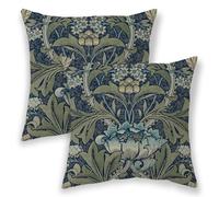 BETGINY Vintage Floral Boho Pillow Covers 18x18 Inch 2 Pcs, Navy Blue Green William Morris Flower Decorative Throw Pillows,Rustic Botanical Outdoor Decor Pillowcase Linen Cushion Cover for Couch Sofa