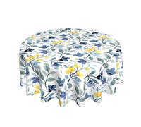 BETGINY Watercolor Floral Tablecloth 70x70 Inch Round Waterproof Rustic Blue Yellow Flower Leaf Tablecloths Fabric Farmhouse Table Cloth Decorative for Picnic Party Holiday Home Indoor Outdoor