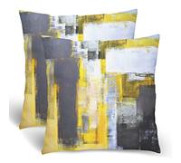 BETGINY Yellow Black Throw Pillow Covers, White Modern Abstract Art Painting Throw Pillows for Couch, Gray Artwork Pillow Covers 16x16 Inch 2 Pcs Square Cushion Cover Gift for Couch Sofa