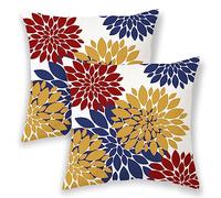 BETGINY Yellow Red Navy Blue Pillow Covers 18x18 Inch 2 Pcs,Modern Geometric Dahlia Decorative Throw Pillows for Couch,Summer Flower Outdoor Decor Pillowcase Linen Square Cushion Cover Gift for Bed