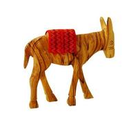 Bethlehem Gifts TM Bethlehem Olive Wood Donkey Figurine Statue from Jerusalem (5" Red Saddle)