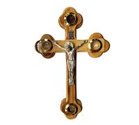 Bethlehem Gifts TM Cross Crucifix Orthodox 14 Station 4 Lens Essences Olive Wood (5")