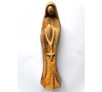 Bethlehem Olive Wood Virgin Mary Statue - Hand-Carved Madonna Figurine with Cross - Authentic Holy Land Craft with Certificate