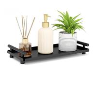 BETHOM Bathroom Tray, Metal Black Decorative Vanity Tray with Handle, Rectangle Countertop Organizer Small Storage for Cosmetic Perfume Jewelry Soap Candle Plant Tissue