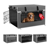 Bethshaya Dog Crate Cover 42 Inch Insulated Tear-Resistant - Heavy-Duty & Breathable Dog Kennel Cover Indoor/Outdoor Use, Seamless Fit Most Wire Crates, Gray(Cover Only)