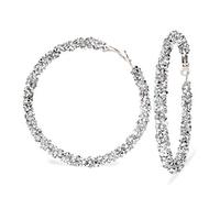 BETHYNAS Glitter Hoop Earrings Wrapped Crystal Rhinestone Bohemian Circle Bling Round Pendant Party Banquet Ear Jewelry for Women Girls, Metal Crystal Silver Resin Rhinestone